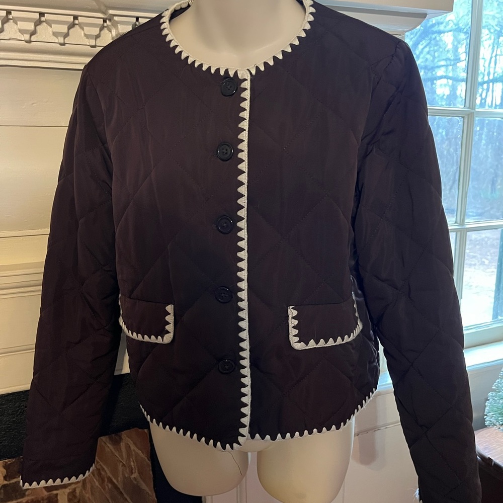 WAYF Women's Brown Quilted Jacket with Contrast Trim Sz Small